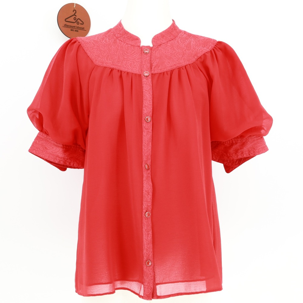 Maeve by Anthropologie Red Paisley Jacquard Puff Sleeve Blouse Size 8 NWT